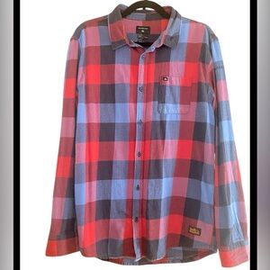 Quiksilver Men's Red and Blue Plaid Shirt